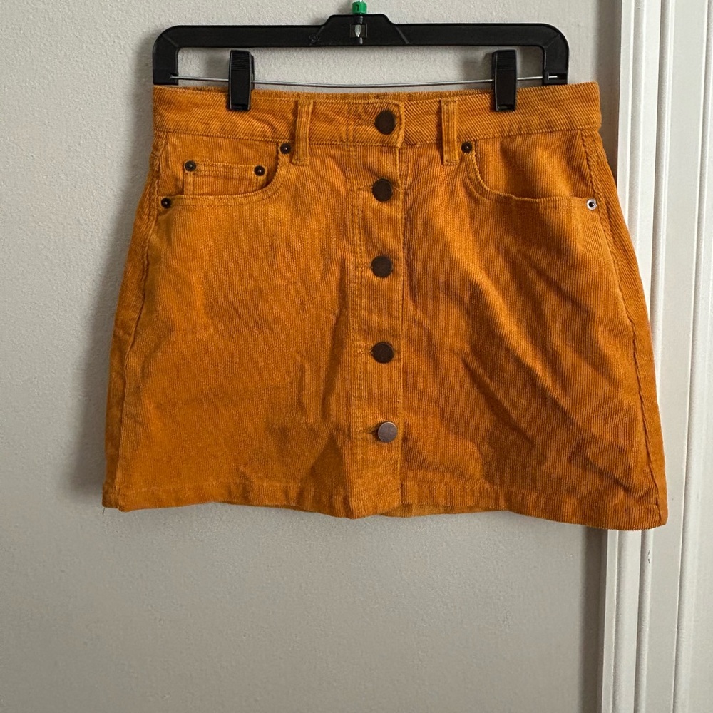 Orange Corduroy Mini Skirt Casual A-Line